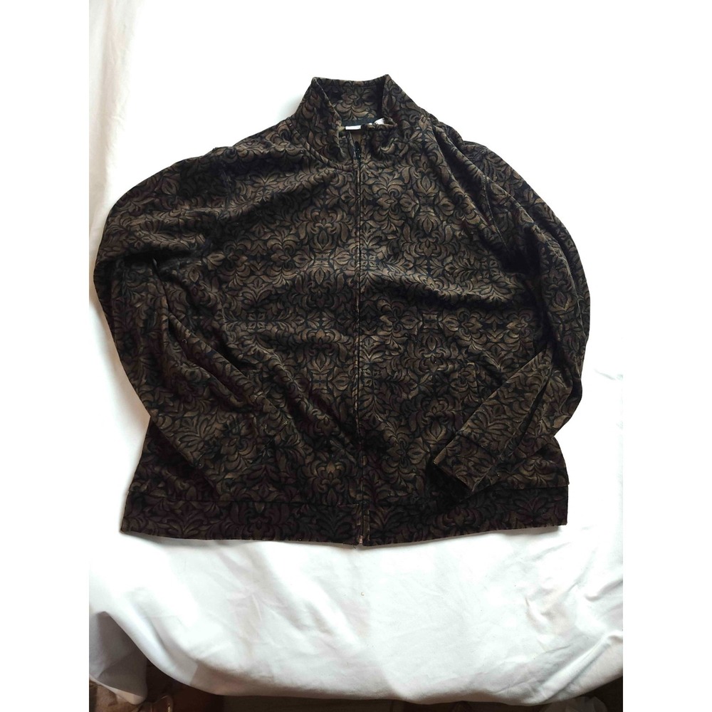 Kim Rogers Jacket Womens Size XL Brown Knit Zip Up Athleisure Casual Mock Neck